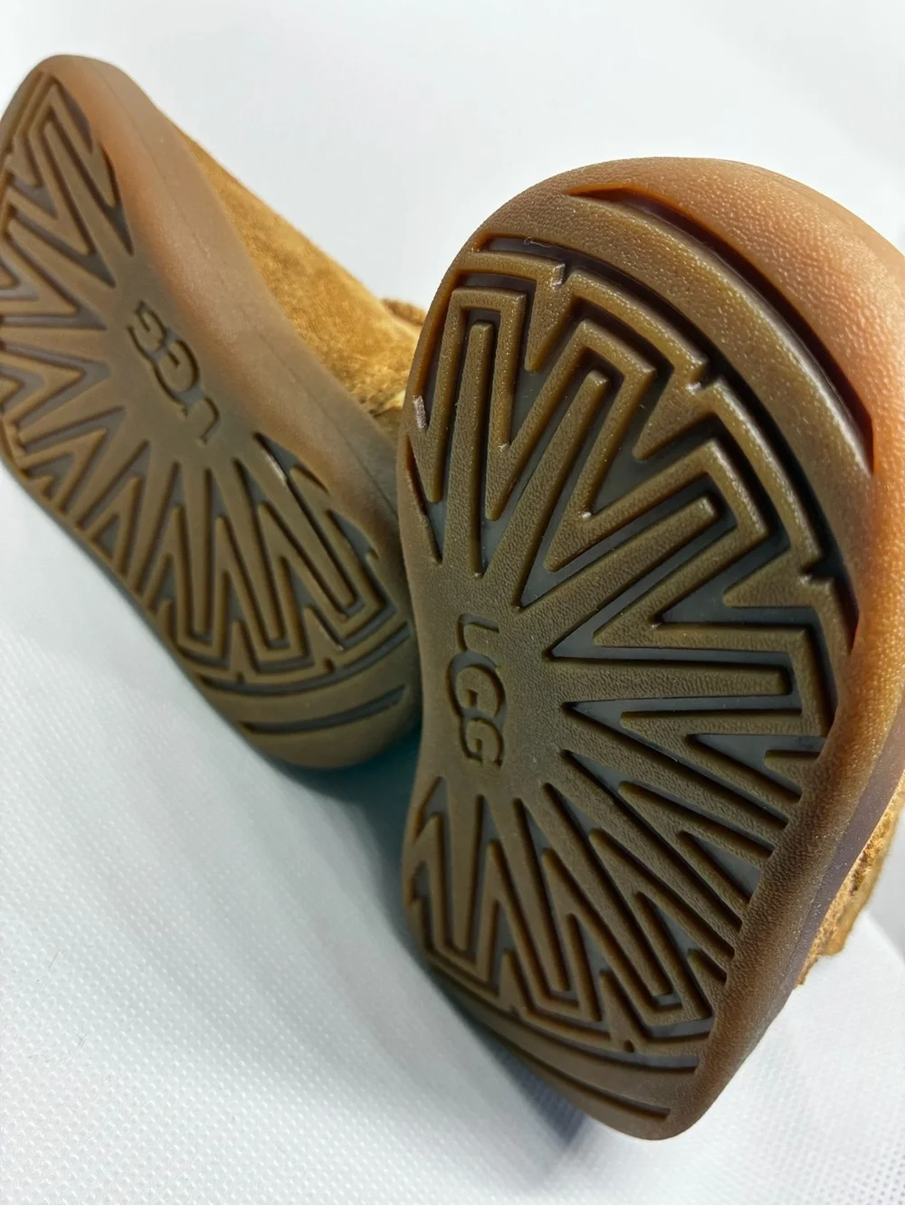 UGG Tan Suede Baby Booties with Treaded Rubber Soles